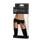 Комплект Glossy ALMIRA из материала Wetlook (пояс с пажами для чулок и трусики), черный, S